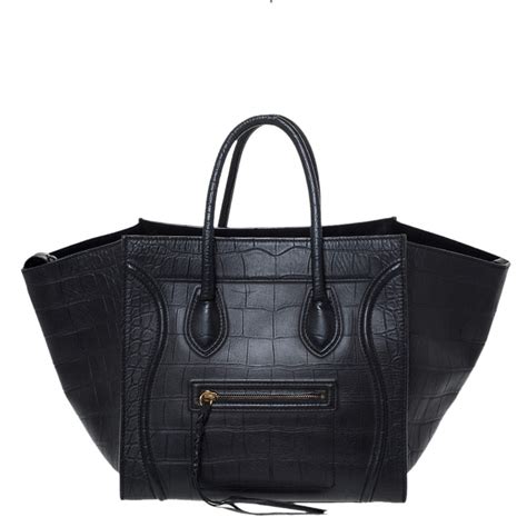 celine black croc phantom bag|Celine 2012 Black Leather Croc Embossed Luggage .